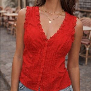 Rouje Vibrant Red Sleeveless Blouse